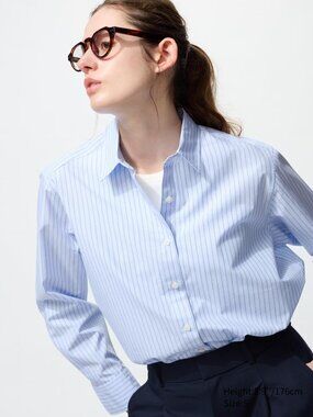 UNIQLO 479079 Striped 100% Cotton Shirt Oversized Button Down Blue Size XL